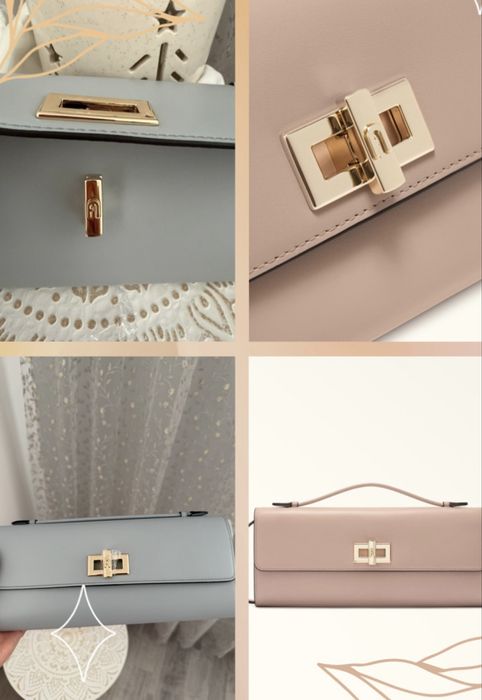 Дамска чанта Furla естествена кожа в нежно синьо и цвят праскова
