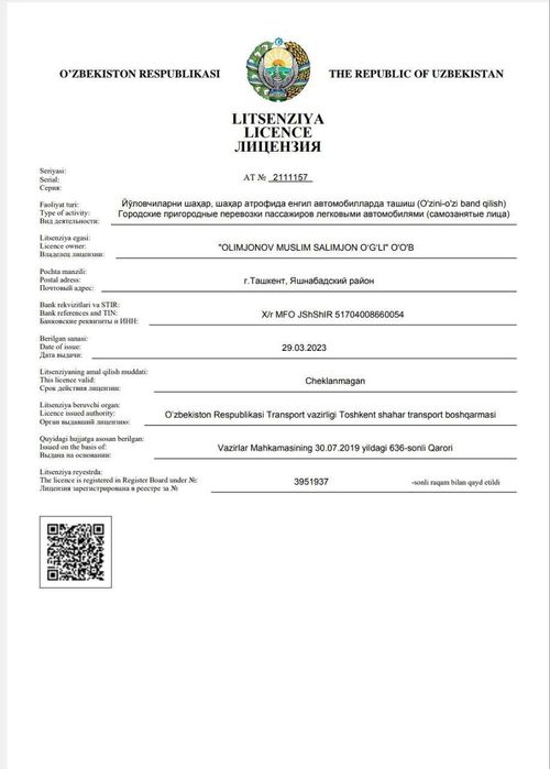 Tonirovka litsenziya sug'urta ishonchnoma ruxsatnomasin olib beraman