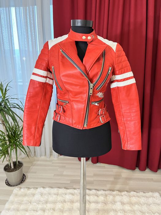 Geaca biker/moto din piele naturala marime xs
