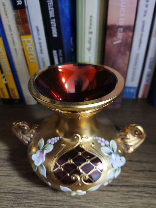 vaza vintage cristal Bohemia placat cu  aur 24k