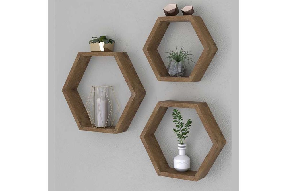 Компект 3 броя Стенени рафтове Valis , Цвят орех