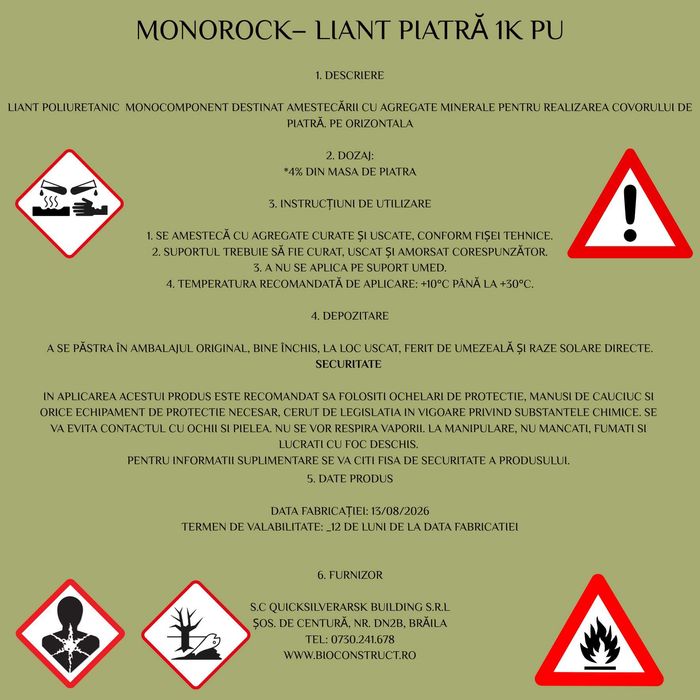 MONOROCK – rășină monocomponentă covor de piatră, bidon 1 kg= 1 sac 25 kg