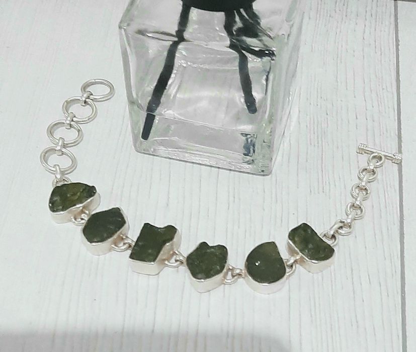 Brățară moldavite natural și pandantiv pirita