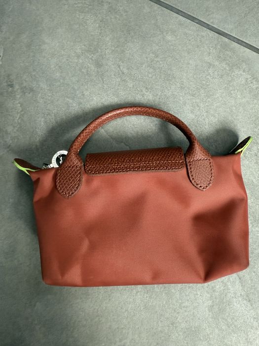 Дамска мини чанта в кафяво от полиамид и кожа, Longchamp Le Pilage