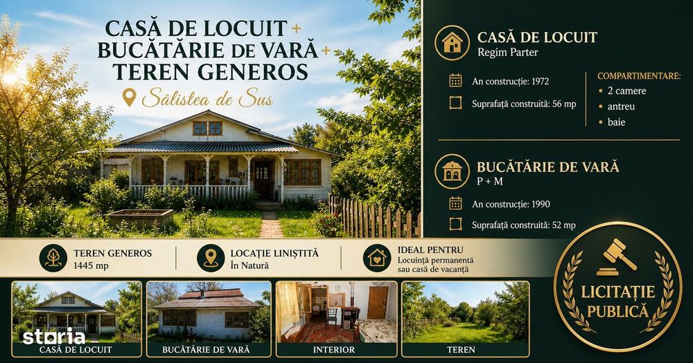 Casa P 56mp + Bucatarie de vara 52mp + Teren 1.445 mp, Salistea de Sus