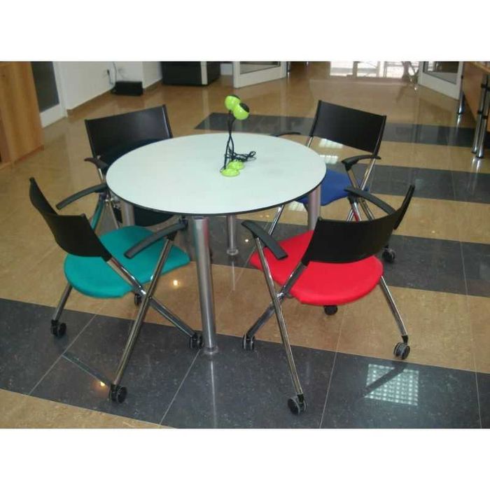 Masa HPL 1.2 m diametru & Otel chrome,cadru metalic solid din oțel