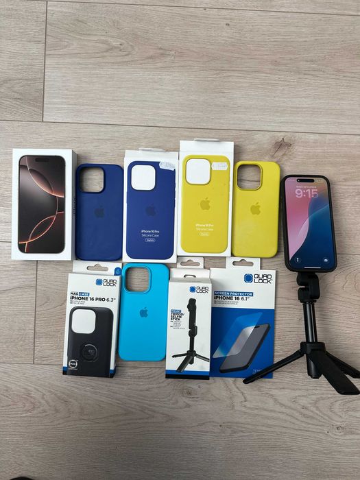 iPhone 16 Pro 256GB Desert Titanium + оригинални Apple кейсове + Quad Lock комплект