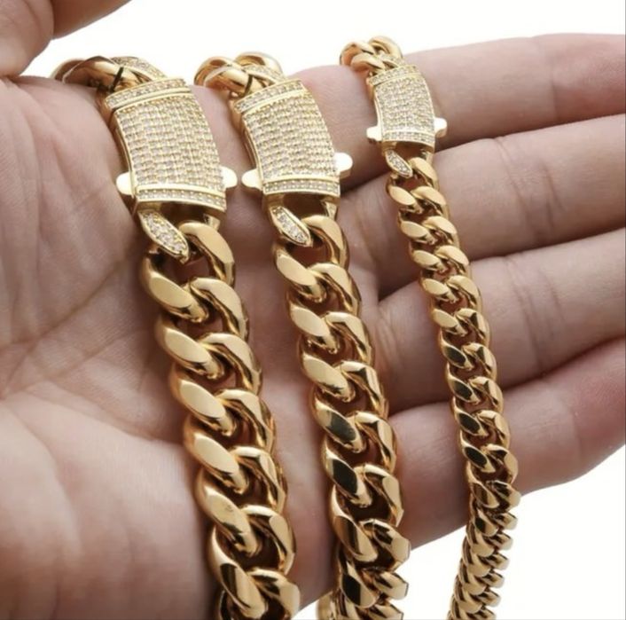 Lant cuban placat Aur 18K (cu cristale de zirconiu) 50cm