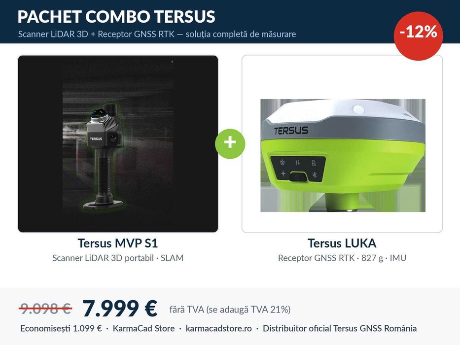 Pachet Tersus MVP S1 scanner LiDAR 3D si LUKA GNSS RTK cu reducere