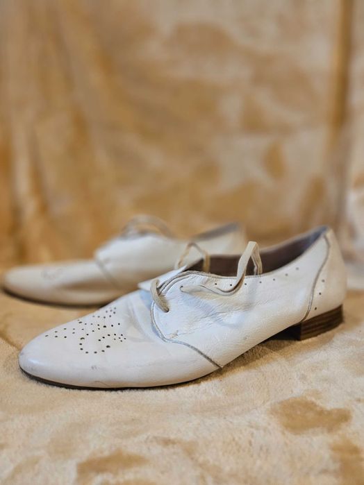 Balerini pantofi dama eleganti piele moale perforata Taupage 38