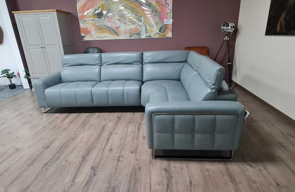 Сиво - син кожен ъглов диван "Marvella"