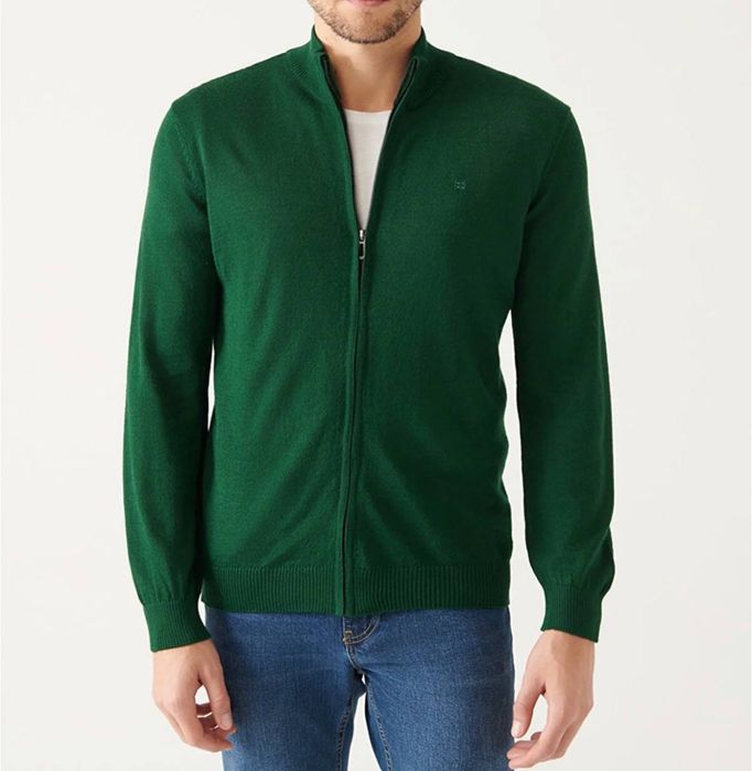 Avva Мужской зеленый кардиган из смесовой шерсти AVVA