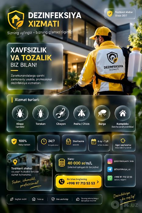 dezinfeksiyachi klopa uchun xizmat