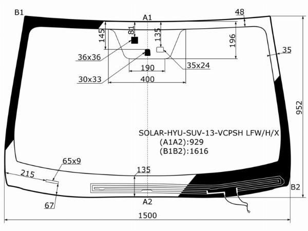 Стекло лобовое атермальное с обогревом щеток  Hyundai Santa fe