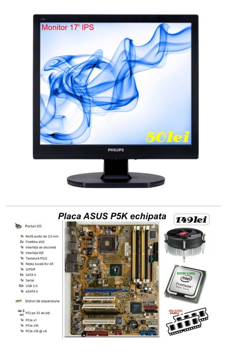 Placa de baza.Placa video.Ram ddr2.Cooler.Monitor.Procesor.Hdd