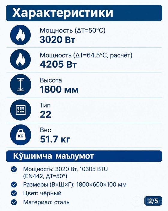ПАНЕЛЛИ РАДИАТОР, 2184 ВТ, сифати юқори