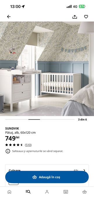 Patut bebe IKEA cu saltea cu arcuri, ca nou