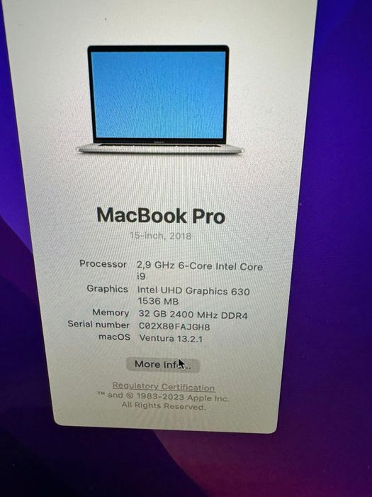 Mac book pro 15 I 9 2018