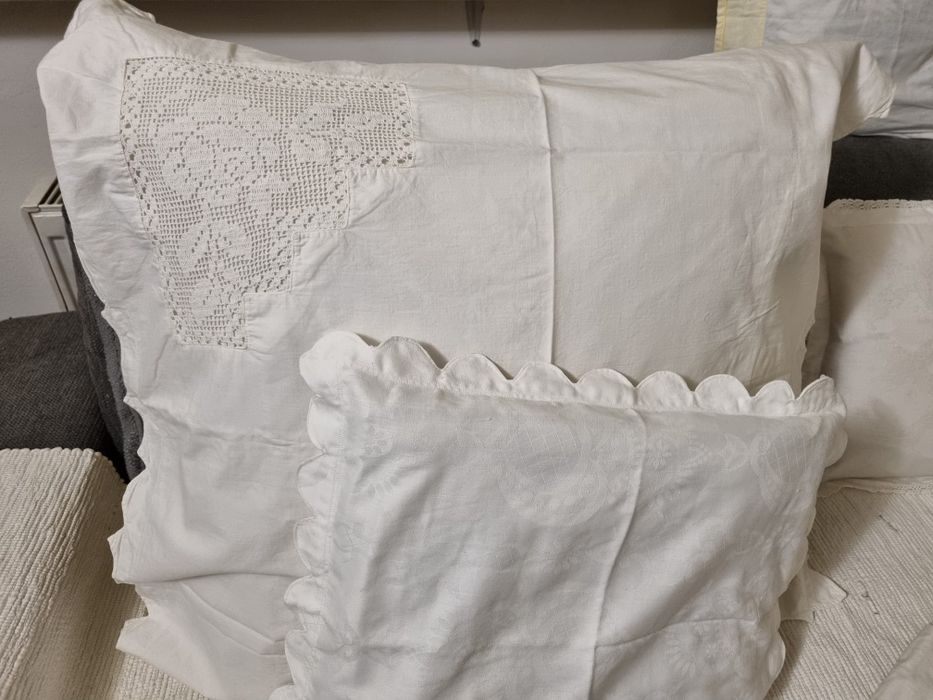 Lepedeu pat simplu/ dantela 18cm,Cearceaf/Fete perna cu dantela