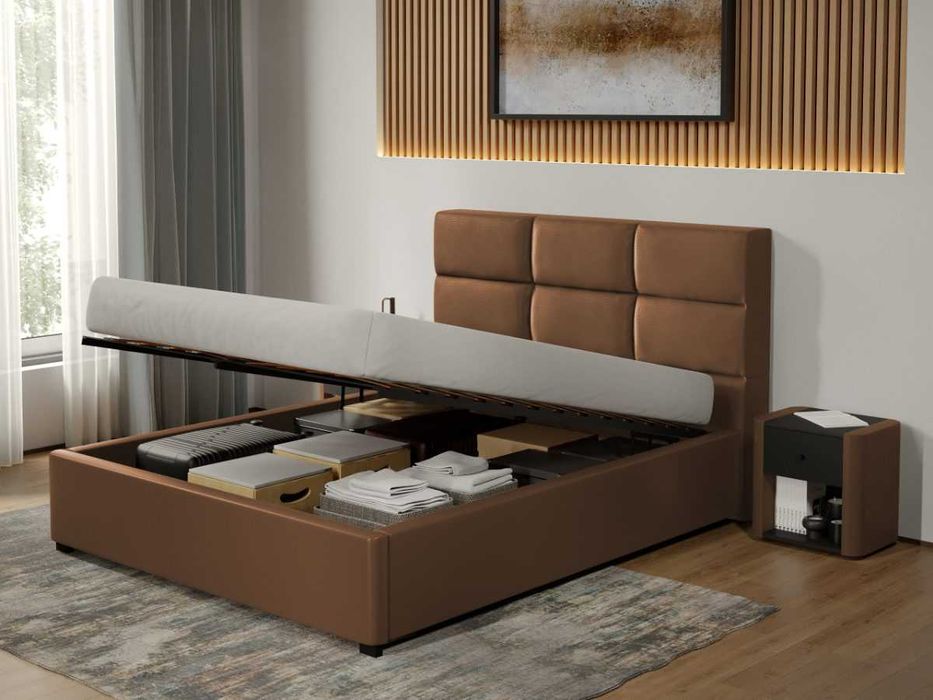 Pat Tapitat Cico 190 rabatabil 170x114 C1 din piele/stofa Maro Nube 23