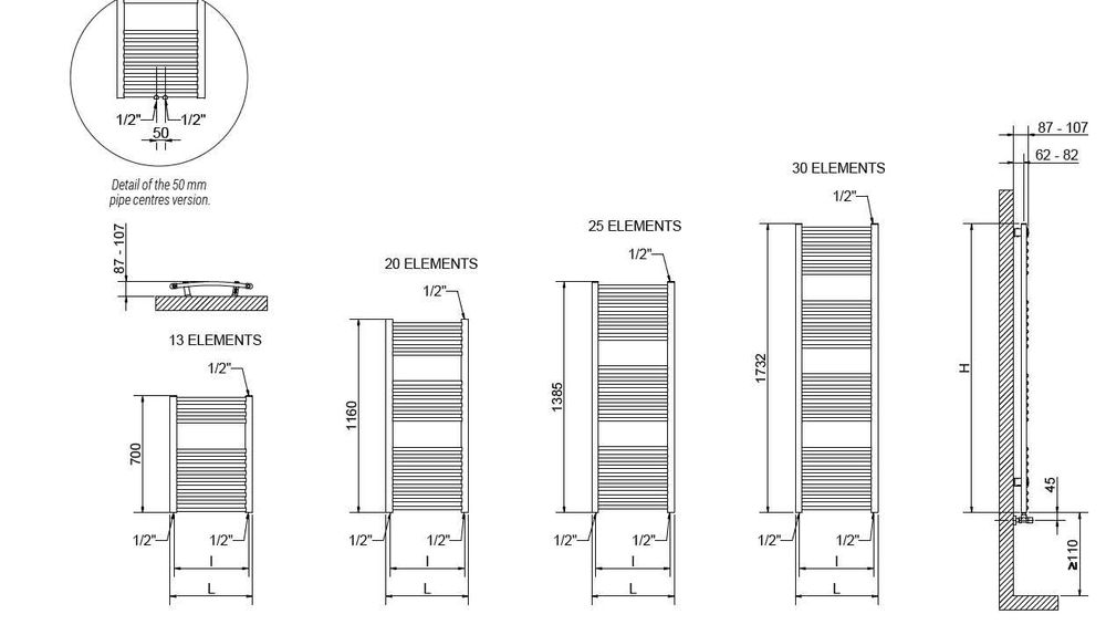 Италианска лира за баня Lisa 22 Cordivari 450(400) х 700 мм