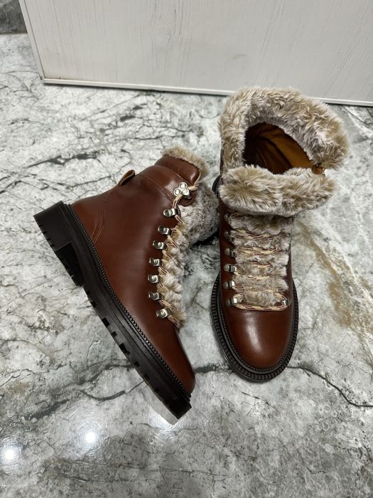 ZARA зимни кубинки боти от естествена кожа