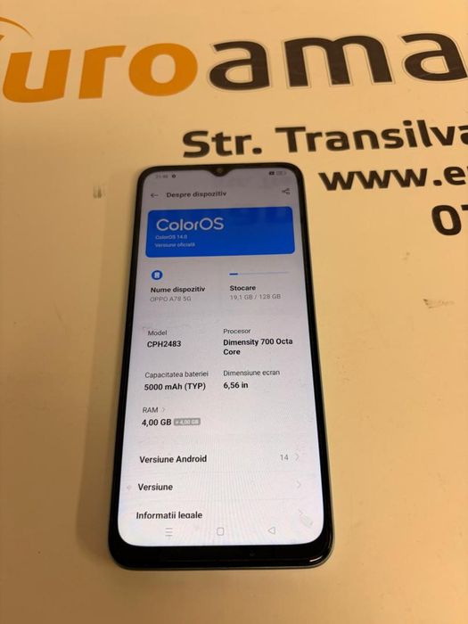 Telefon OPPO A78 5G, 128GB, 4GB RAM, Dual SIM, Glowing Blue -T-