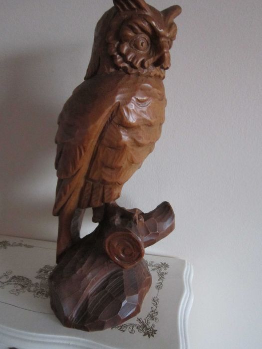 cadou rar Black Forest Owl 1950 Bufnita sculptura lemn Germania 1950