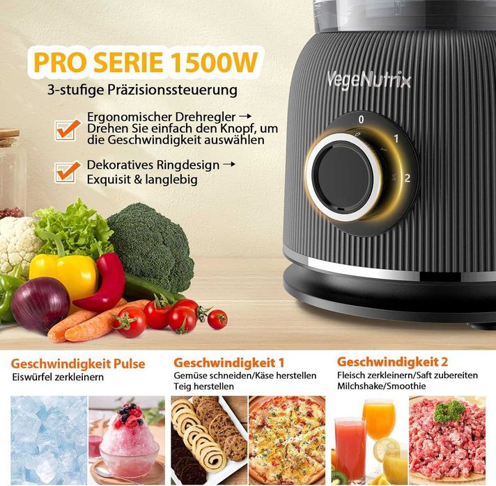 Кухненски робот 2 в 1 VegeNutrix 1500W с блендер и чопър