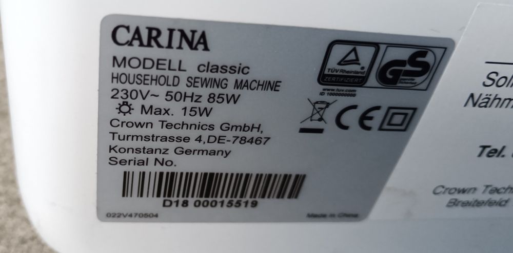 Mașina de cusut, electrica, cu pedală, Carina Classic