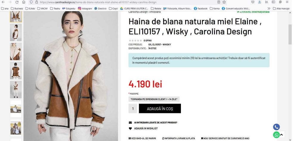 Haina cojoc din blana naturala NOUA, M