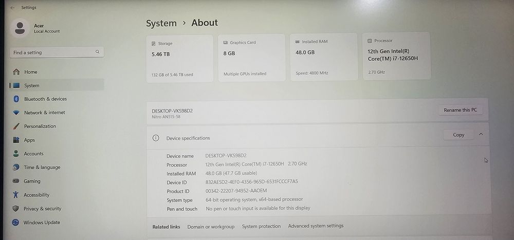 Laptop Nou nitro 5