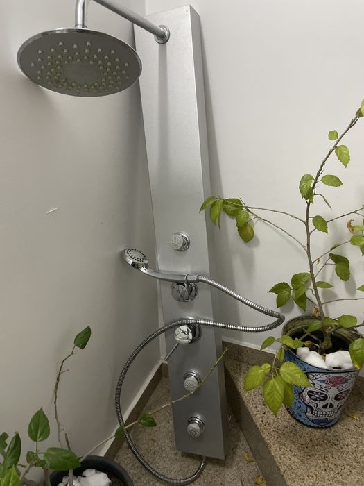 Panou pentru dus  argintiu cu hidromasaj si dus mobilsi fix