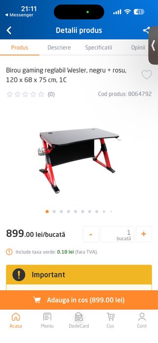 Birou gaming reglabil Wesler