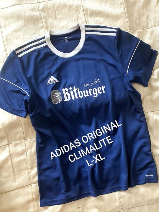Tricou Adidas Climalite original L-XL navy fotbal Bitburger nr. 15 nou premium