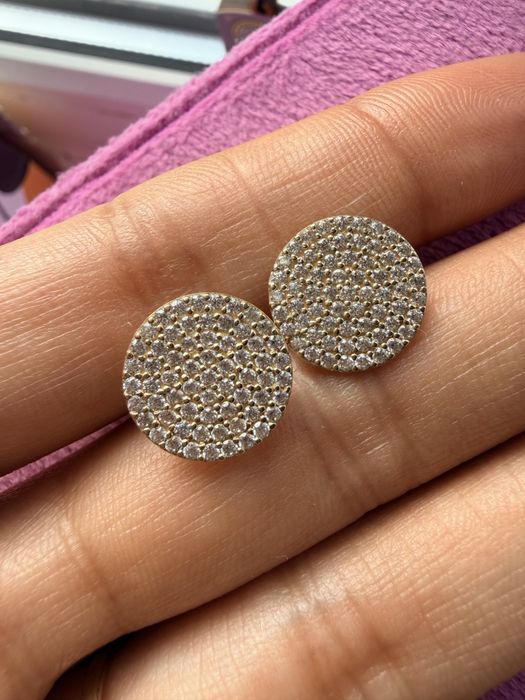 Cercei aur 14k 585 rotunzi pave zirconiu