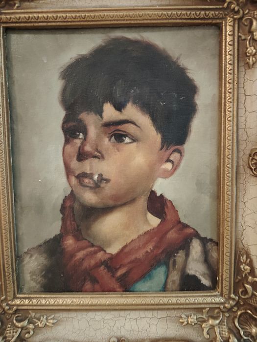 Ulei pe pânză o lucrare foarte veche încadrata într-o ramă din lemn ma