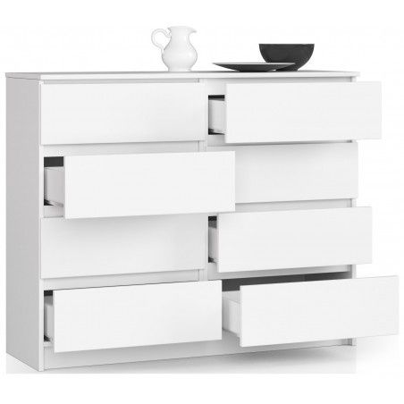 Comodă albă cu 8 sertare