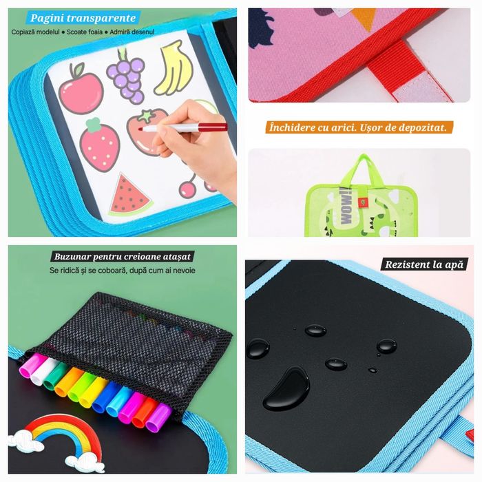 Carte Tabla Magică cu cadou: carioci&șervețele. Reutilizabilă.2 culori