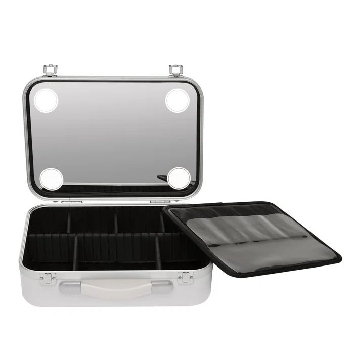 Уникална кутия за грим твърда розова бяла с огледало козметика