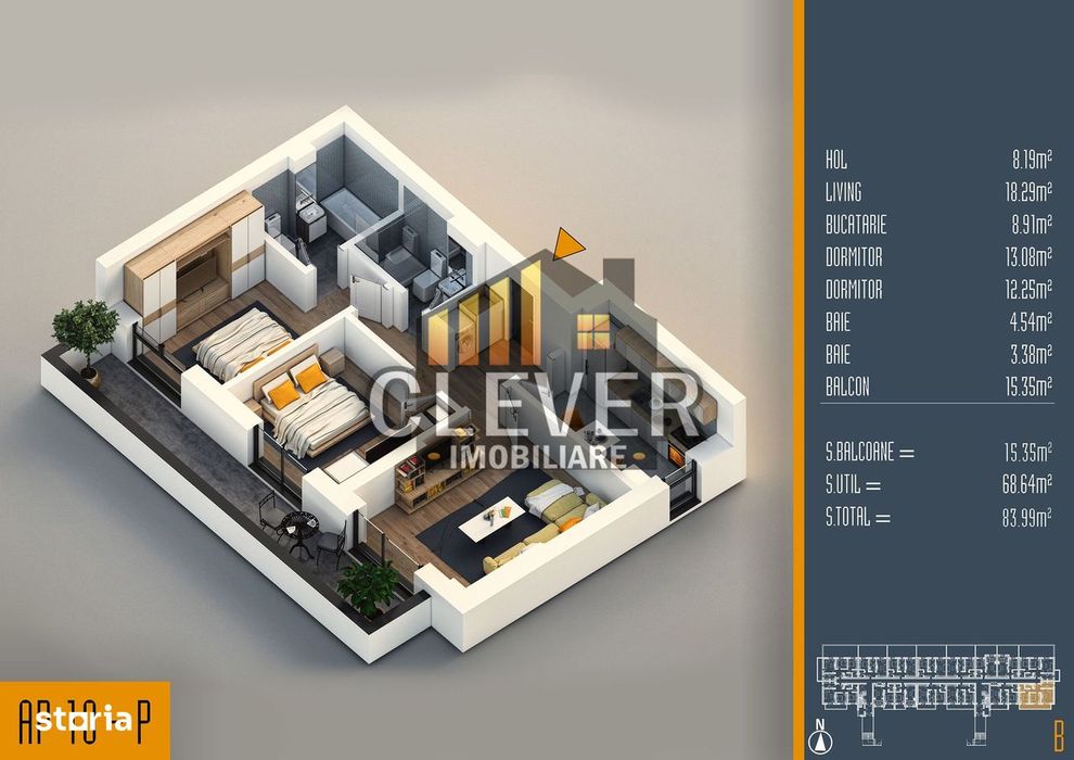Apartament 3 camere decomandat | Balcon 15 mp - Pallady