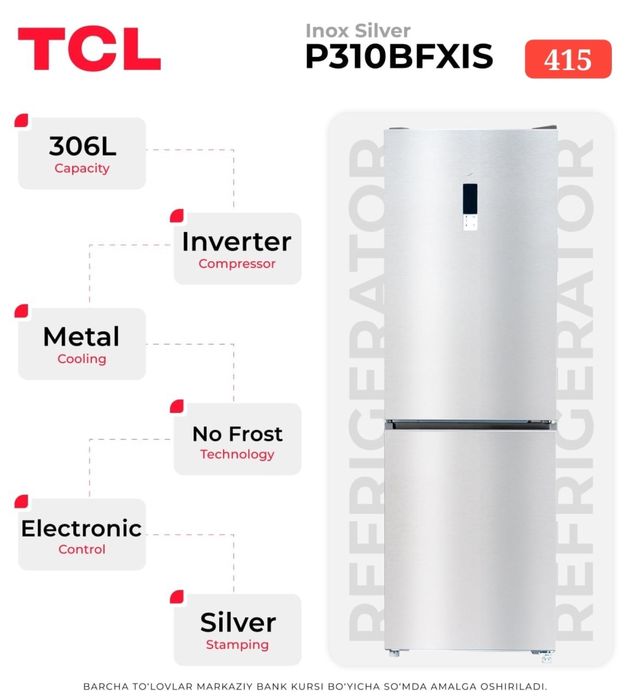 Xolodilnik TCL 306L 340L