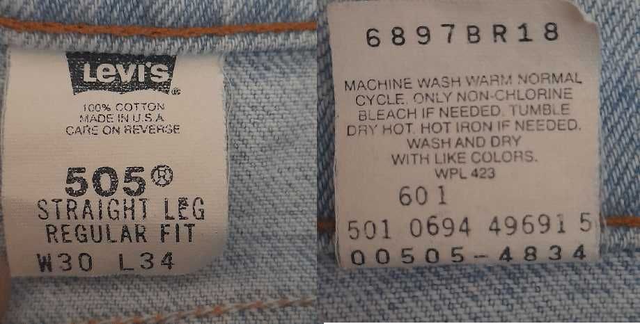 Levis 505 Straight Leg Jeans / W30 L34 / Made in USA