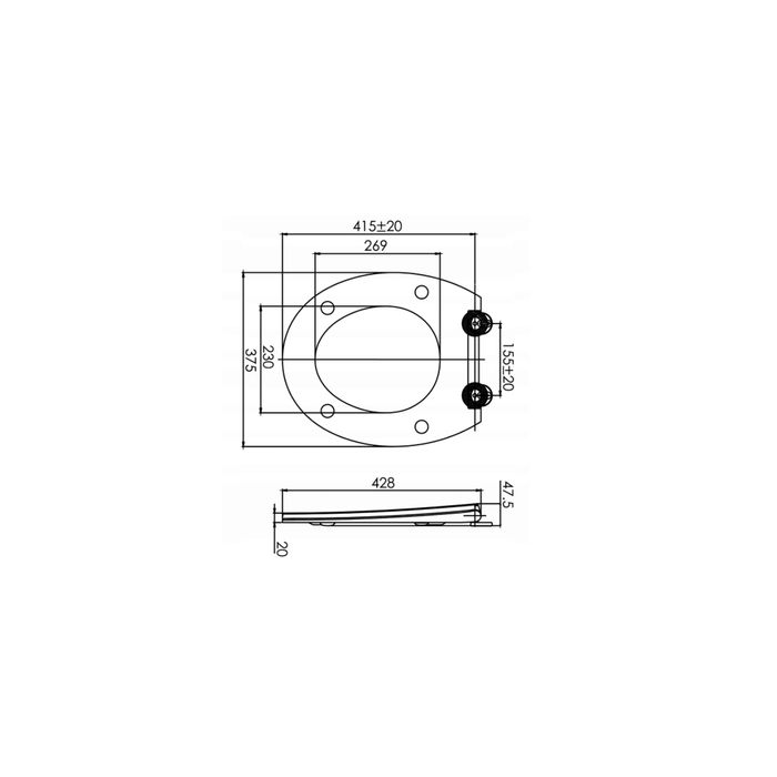 Capac WC inchidere silentioasa, duroplast alb, aplicatii gri, placa