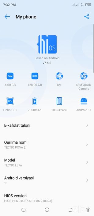 TECNO pova 2 LE7n madel