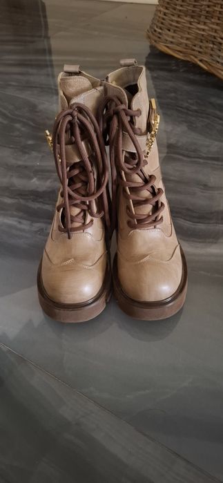 Боти естествена кожа и велур - Massimo Zardi - кафяво и бежово