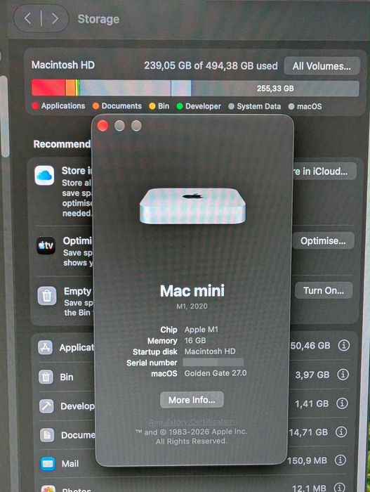 Mac mini M1 16 GB RAM 512 SSD