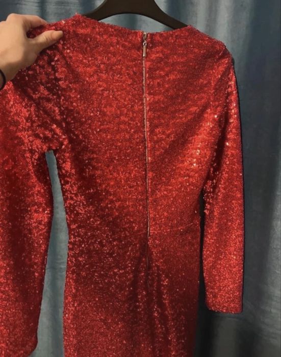Rochie rosie din paiete eleganta scurta de ocazie