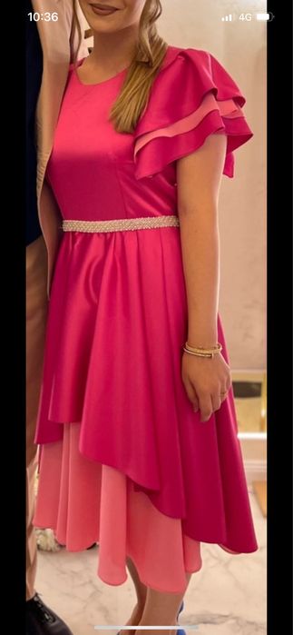 Rochie ocazie roz pal cu curelușă de perluțe