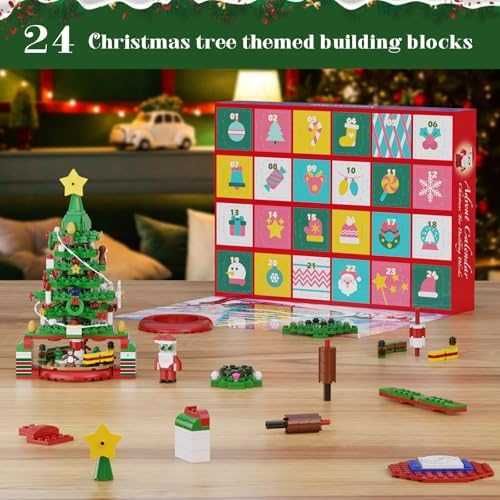 Нов Коледен адвент календар 434 части със светлинна елха и Дядо Коледа